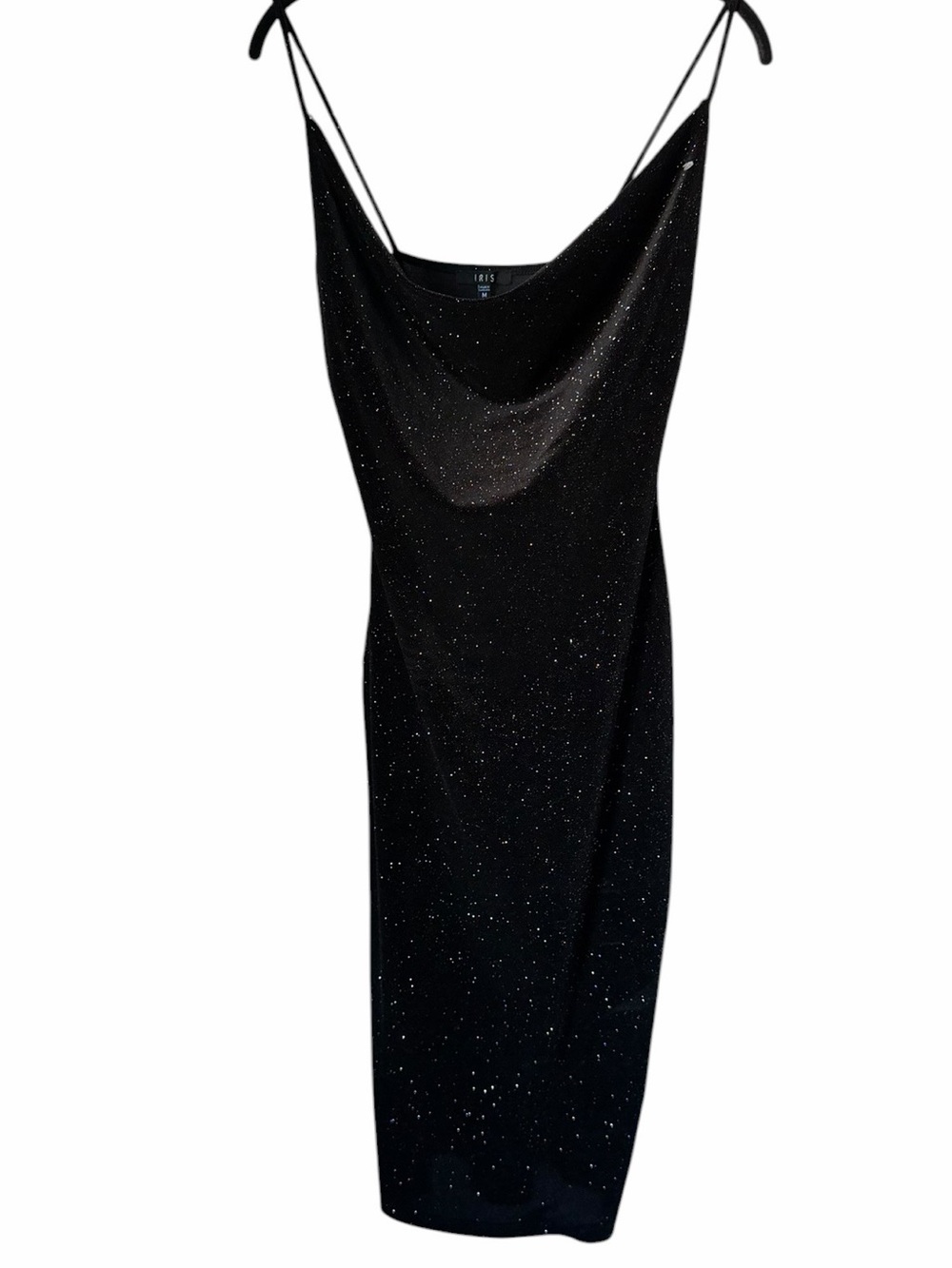 iris Dleek Black Colorful Sparkle Cowl Neck Midi Dress 90’s y2k Party Going Out
